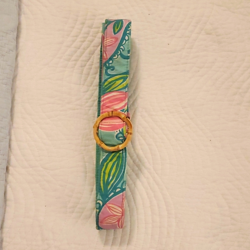 Lilly Pulitzer Floral Fabric Belt Bamboo Buckle L